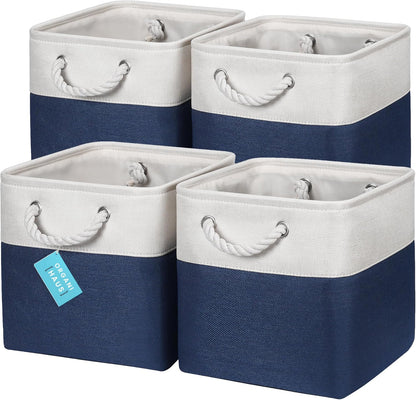 OrganiHaus 11x11 Cube Storage Bins 4 Pack, Foldable Cube Storage Organizer w/ Rope Handles