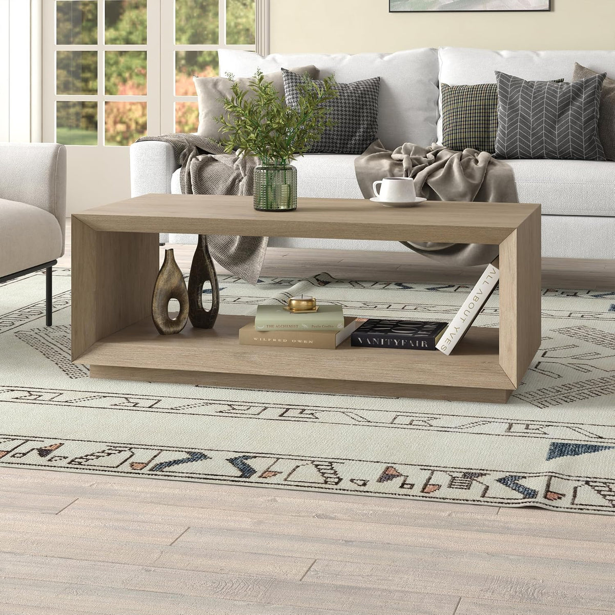 Henn&Hart 48" Rectangular Coffee Table with Open Storage Shelf for Living Room, Family Room, or