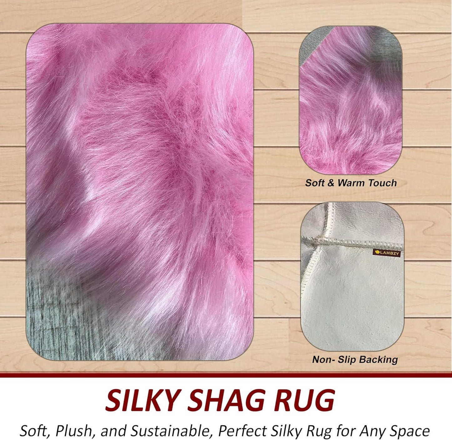 LAMBZY Faux Sheepskin Super Soft Hypoallergenic Free Shape Silky Shag Rug, Luxury Shaggy Plush