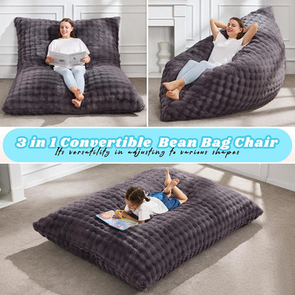 Hobestluk 3 in 1 Bean Bag Chair Giant Bean Bag Chairs for Adults with Bubble Cover Convertible Bean