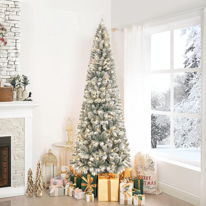 Naomi Home Salzburg 7.5ft Frosted Prelit Slim Artificial Christmas Tree with 1102 Branch Tips, 350