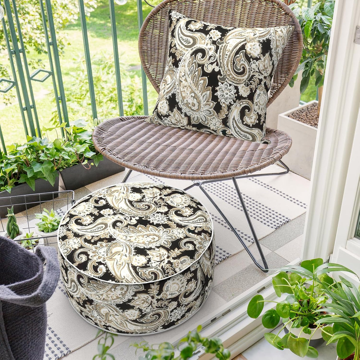 Inflatable Ottoman Stool D21 xH9 for Outdoor/Indoor Use, Water Repellent Patio Foot Rest Stool with