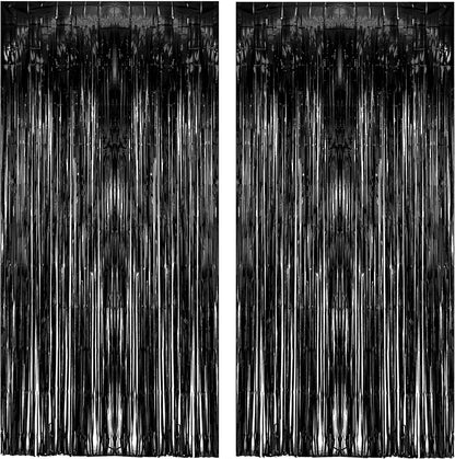 Black Tinsel Backdrop Curtain - GREATRIL Tinsel Curtain Party Backdrop Streamers for Wizard