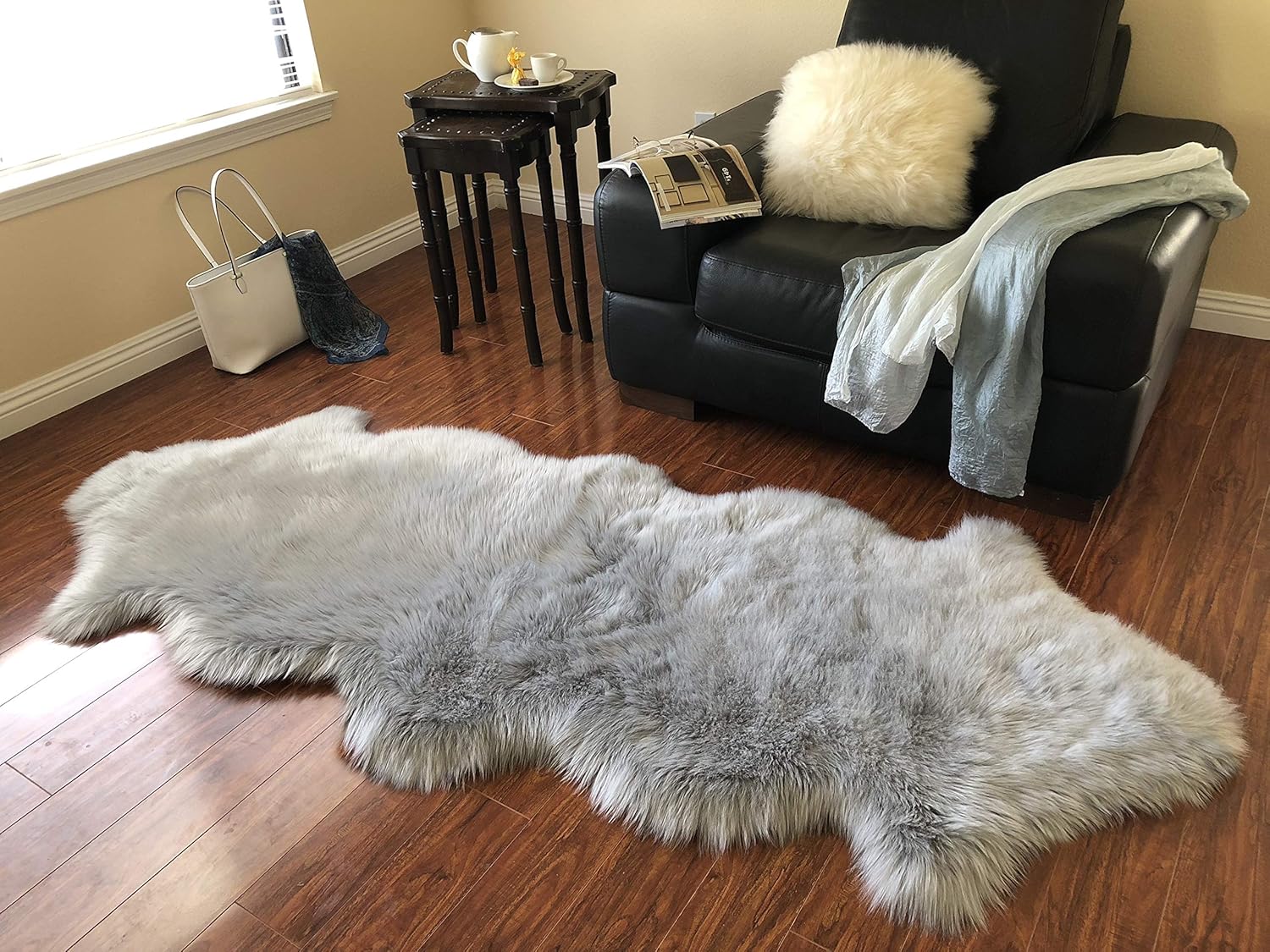 LAMBZY Faux Sheepskin Hypoallergenic Free Shape Silky Shag Rug, Luxury Shaggy Silky Plush Carpet