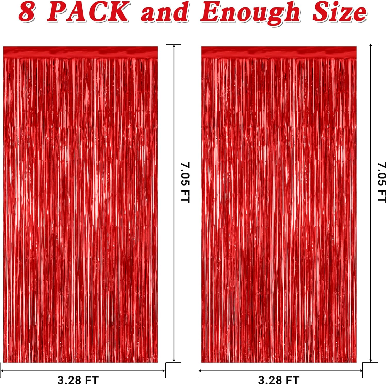 8 Pack Red Backdrop, 3.28 FT x 7.05 FT Streamer Party Decorations, Metallic Foil Fringe Curtains