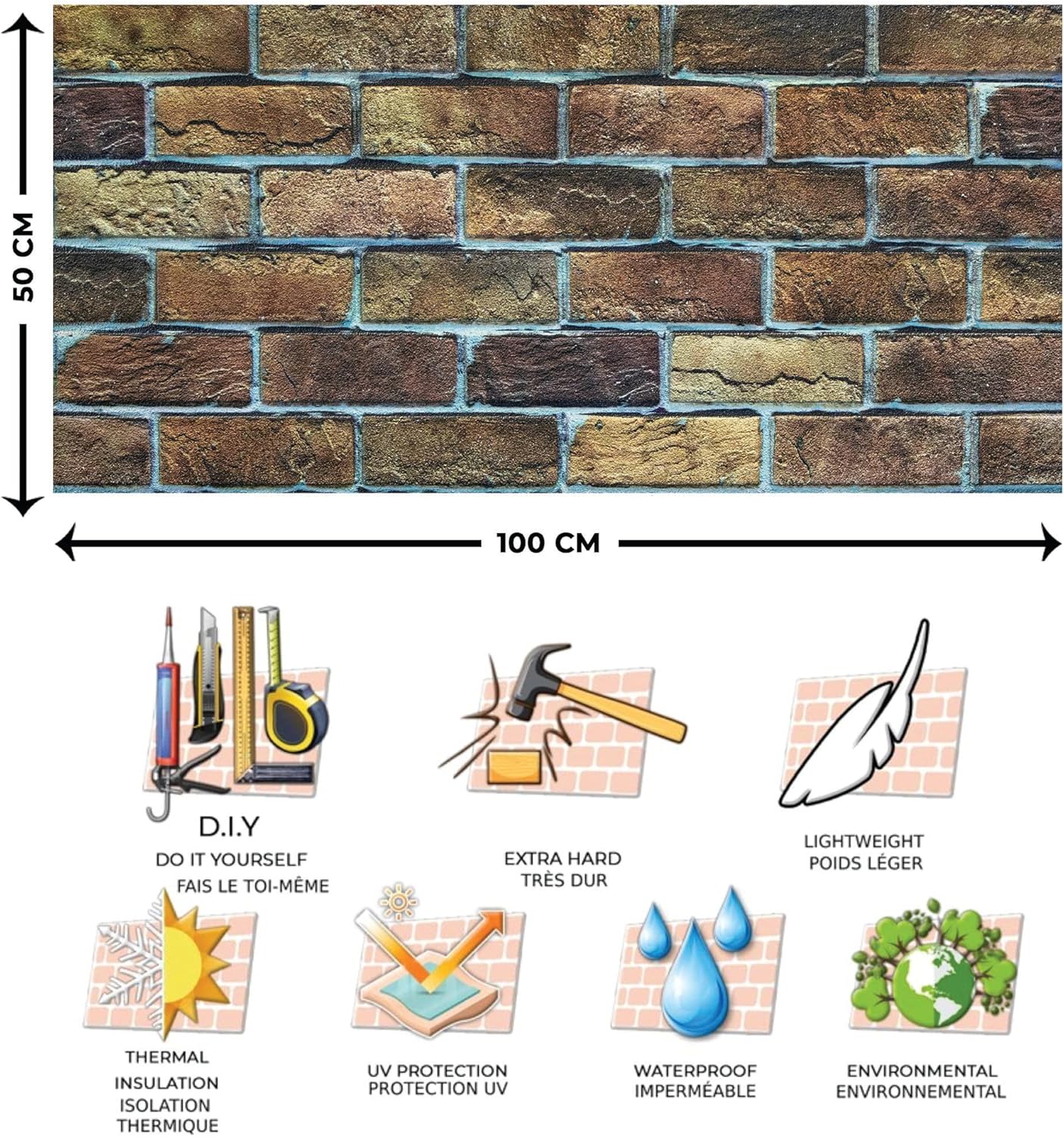 Dundee Deco 3D Wall Panels Faux Brick - Cladding, Brown Beige Stone Look Wall Paneling, Styrofoam