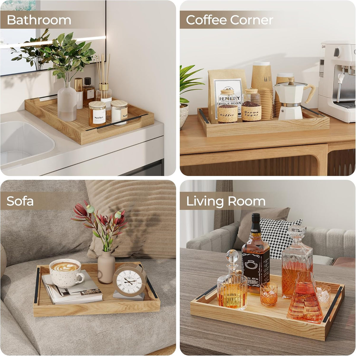 Axeman Wooden Serving Tray with Metal Handles|Ottoman Tray for Breakfast, Bed, Couch|17x13in Ash
