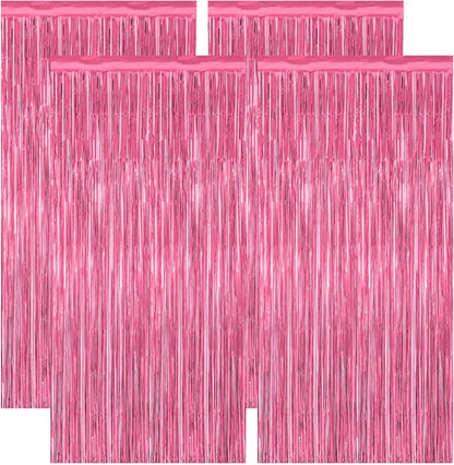 4 Pack Birthday Decorations, 3.28 FT x 7.05 FT Pink Backdrop, Metallic Happy Birthday Backdrop