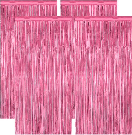 4 Pack Birthday Decorations, 3.28 FT x 7.05 FT Pink Backdrop, Metallic Happy Birthday Backdrop
