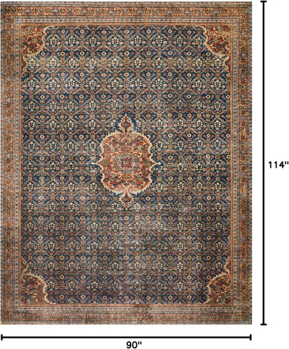 Loloi Layla Collection LAY-09 Cobalt Blue/Spice 7'-6" x 9'-6" .13" Thick Area Rug, Soft, Durable