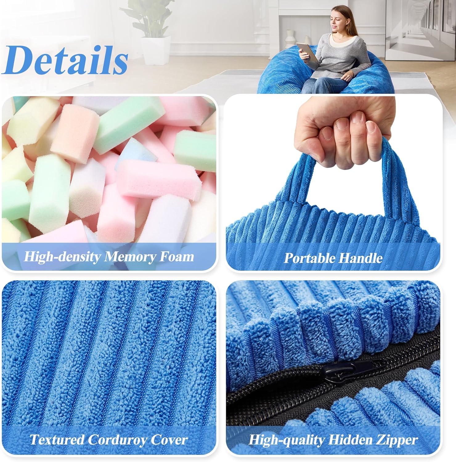 3.5FT Bean Bag Chairs Teardrop Bean Bag Chair for Adults Beanbag Chair with Memory Foam Filled