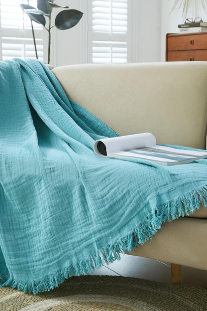 100% Cotton Muslin Throw Blanket for Bed, Couch, Small, Decorative, Soft, Pre-Washed, Breathable