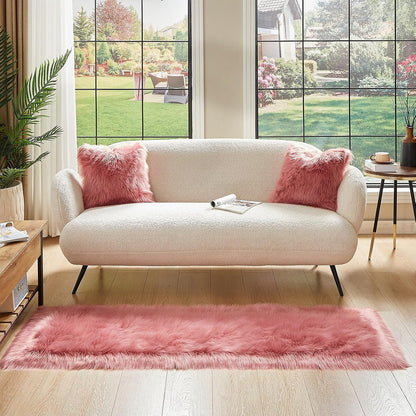 AMTOVO Faux Fur Rug, Blush Pink Ultra Soft Fluffy Shag Sheepskin Rug, 2 x 6 ft Runner Area Rugs for