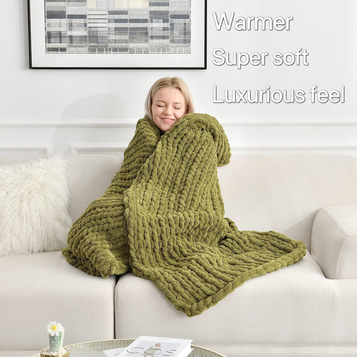 Maetoow Tighter Version Chenille Chunky Knit Blanket Throw 60×80 Inch, Handmade Warm & Cozy Blanket