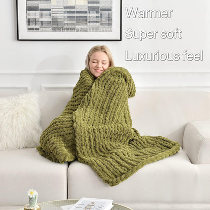 Maetoow Tighter Version Chenille Chunky Knit Blanket Throw 60×80 Inch, Handmade Warm & Cozy Blanket