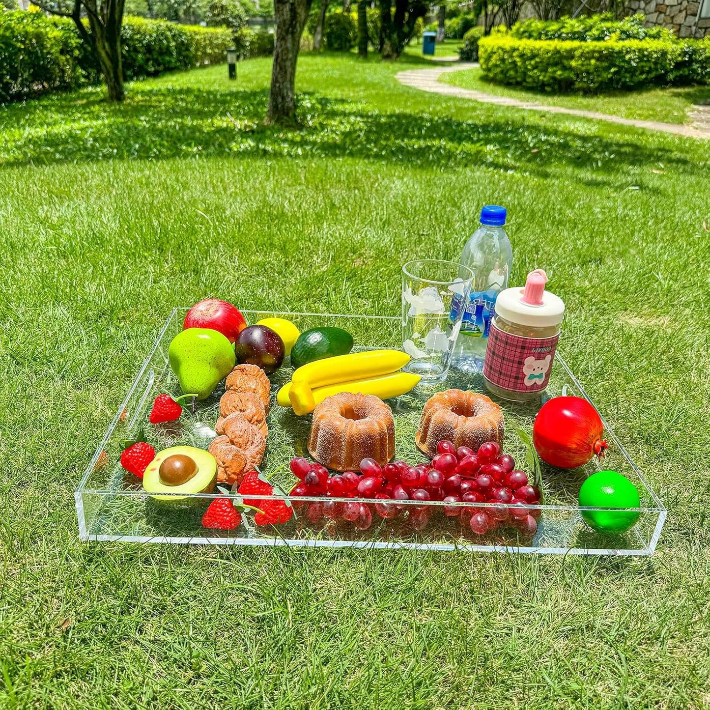 Clear Rectangular 16x20 Inches Acrylic Ottoman Tray Decorative Serving Tray with Cutout Handles