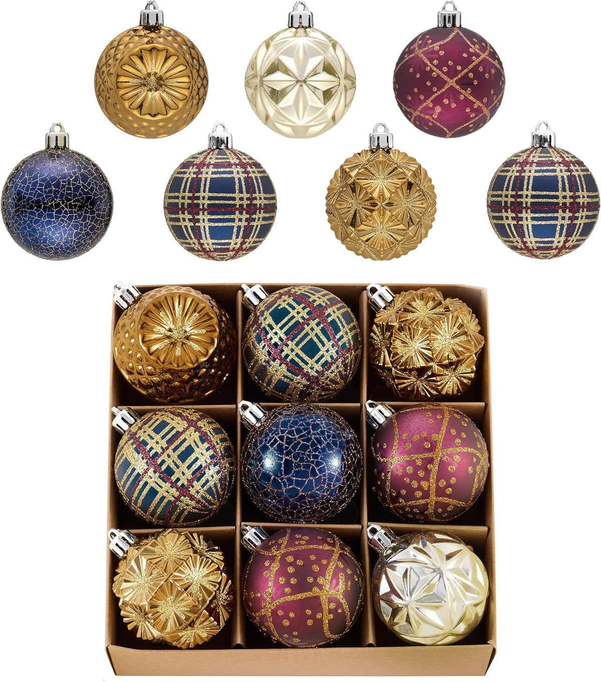 Valery Madelyn Ornaments for Christmas Trees, 9ct 2.36 Inches Bronze Copper Gold and Purple