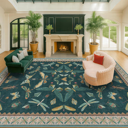 9x12 Large Living Room Rug - Dark Teal Multi Dining Room Rugs for Under Table, Bedroom, Kids Room
