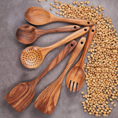 Wooden Kitchen Utensils Set,GUDAMAYE 6 PCE Wooden Spoons for Cooking,Wooden Cooking