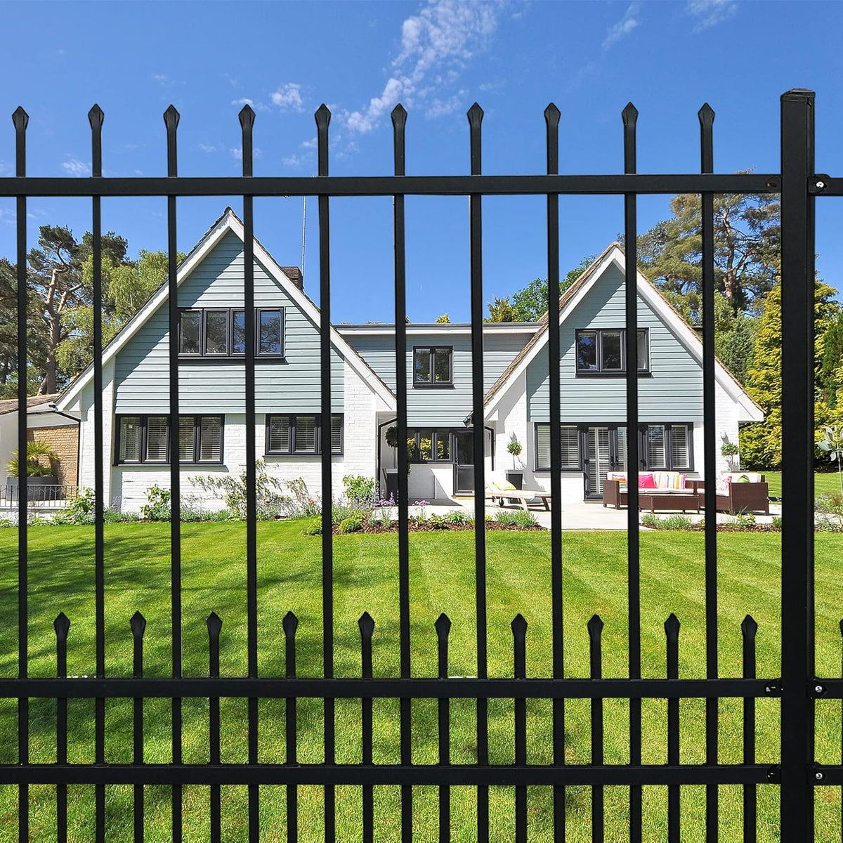 Metal Fence Panels with Dog Pickets, 6ft H x 6.5ft W Galvanized Steel Fence DIY Installation for