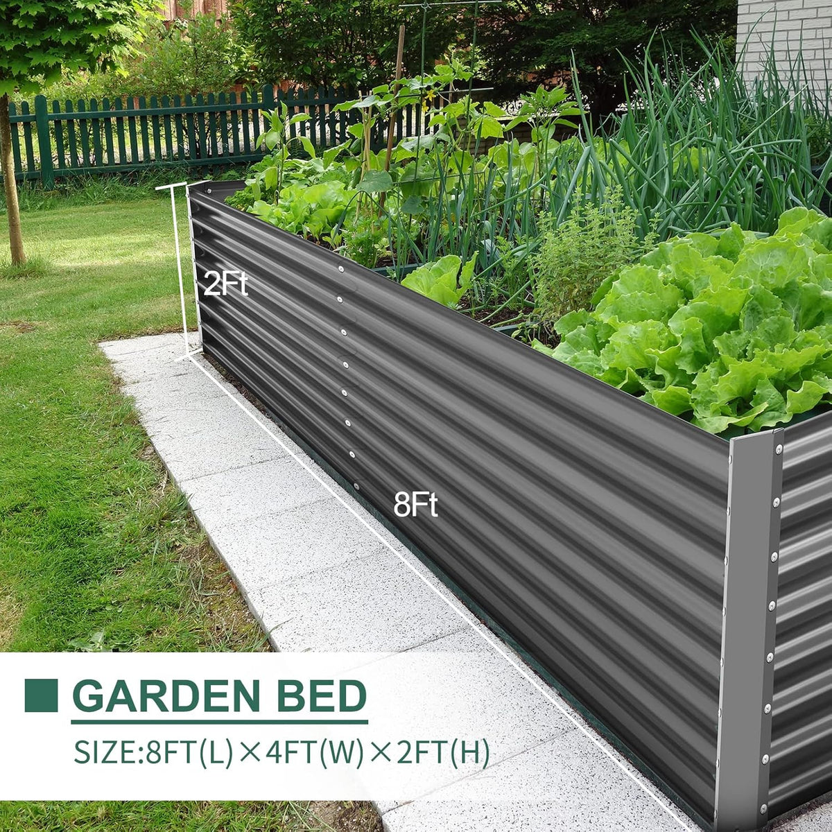 Land Guard 8×4×2 ft Galvanized Raised Garden Bed Kit, Galvanized Planter Raised Garden Boxes