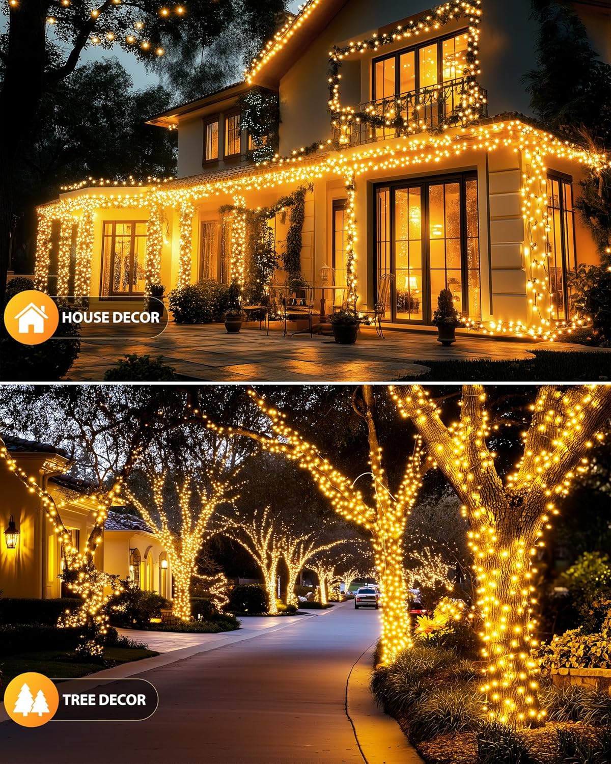 Brightown 2 Pack Solar String Lights for Outside, 92Ft 240 LED Solar Lights Outdoor Waterproof with