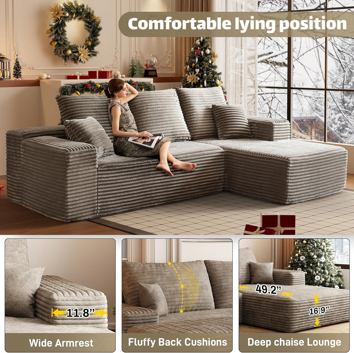 HYJT H&K Modular Sectional Sofa Cloud Couch, 107" Comfy L Shaped Sectional Couches for Living Room