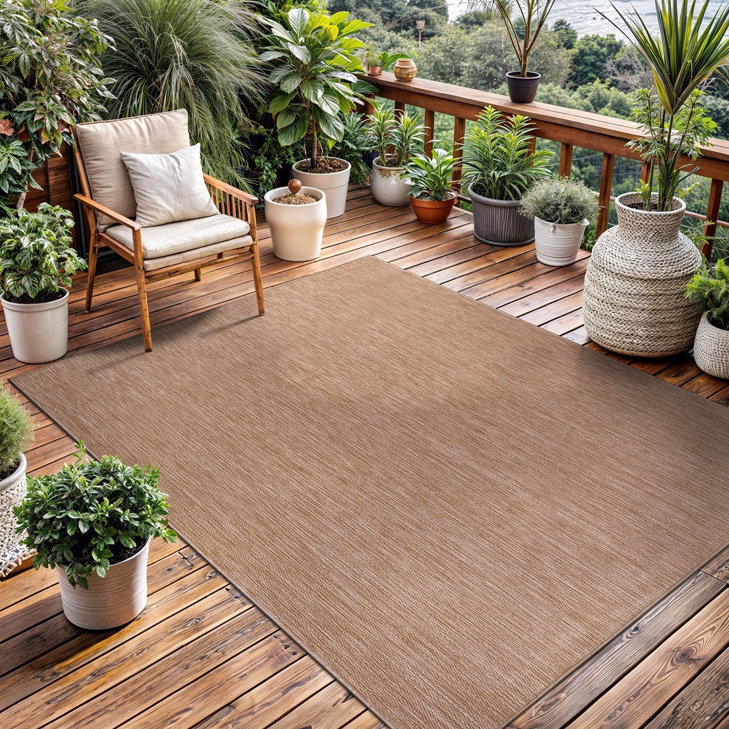 Washable Indoor Outdoor Rug 6x9 Weather Resistant Area Rugs Modern Solid Jute Rug for Porch Deck