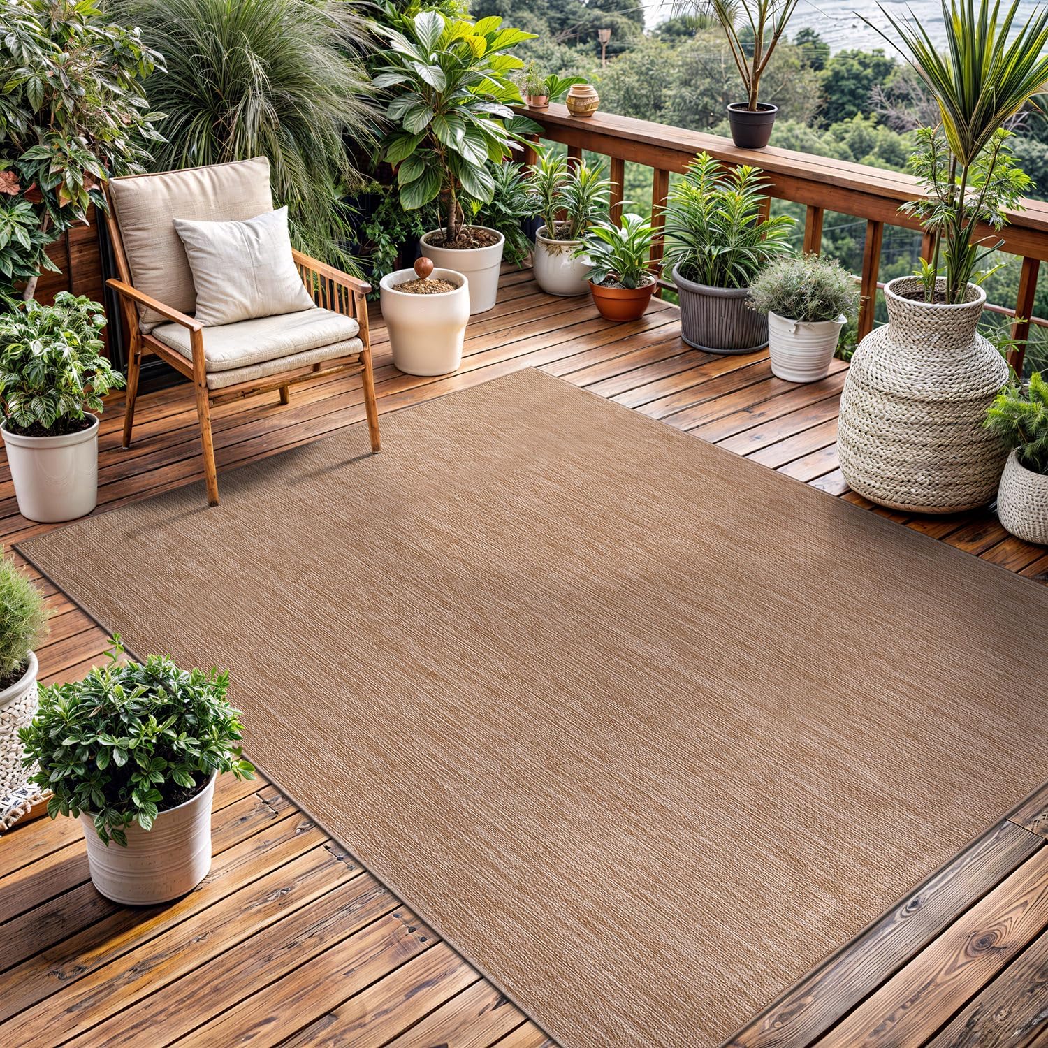 Washable Indoor Outdoor Rug 6x9 Weather Resistant Area Rugs Modern Solid Jute Rug for Porch Deck