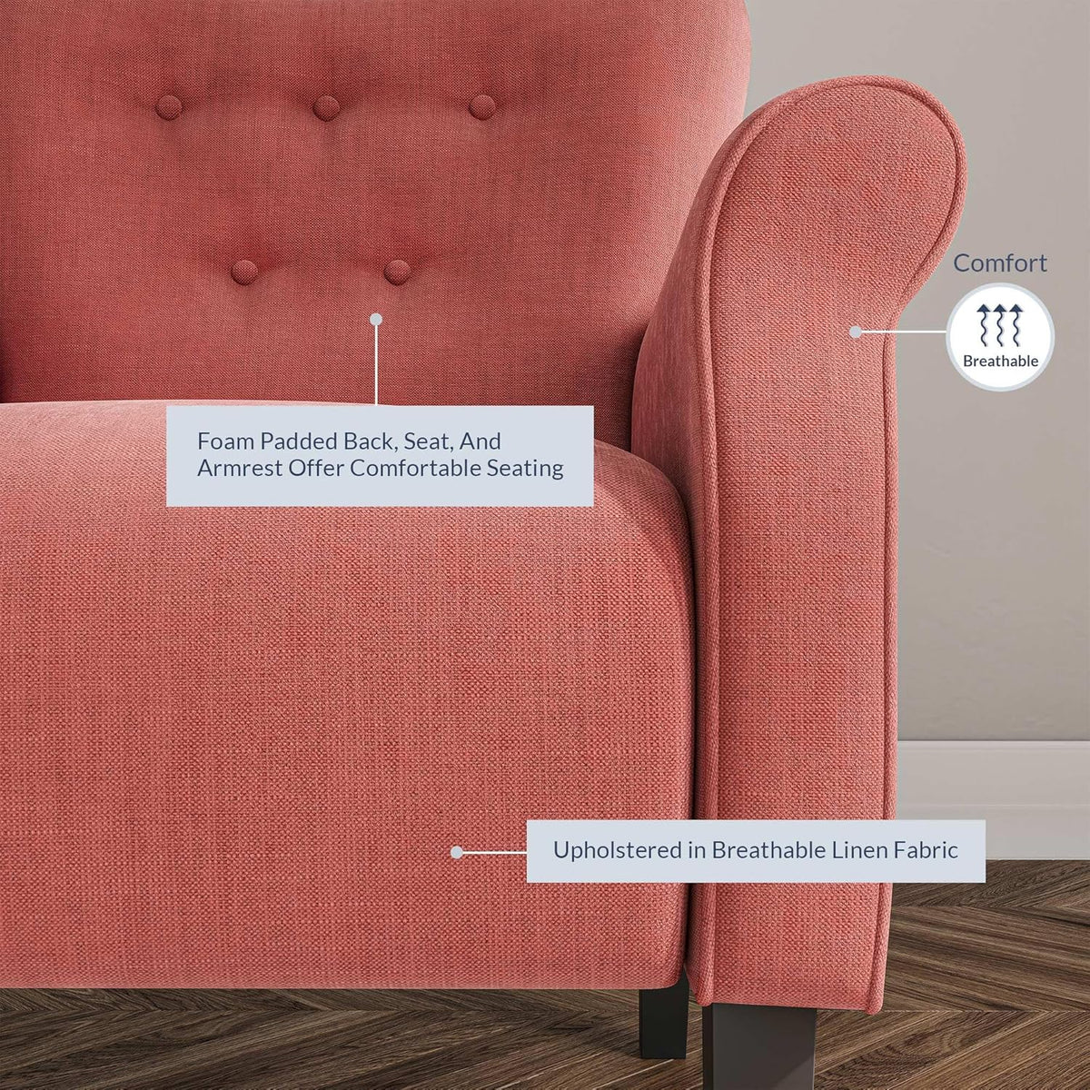 BELLEZE Modern Accent Chair for Living Room, High Back Armchair with Wooden Legs, Upholstered