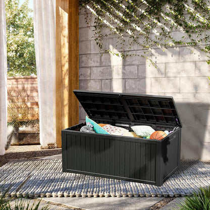270 Gallon Lockable Resin Deck Box, Waterproof & UV-Resistant Outdoor Storage Box for Outdoor
