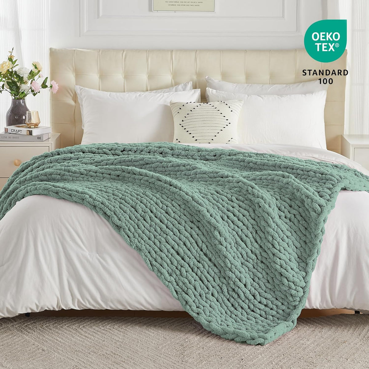 Carriediosa Chunky Knit Throw Blanket 60" X 80" Twin, 100% Hand Made Large Chenille Loop Yarn Soft