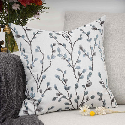 YOUR SMILE Classical Embroidery Jacquard Teal Leaf Pattern Square Decorative Throw Pillow Case