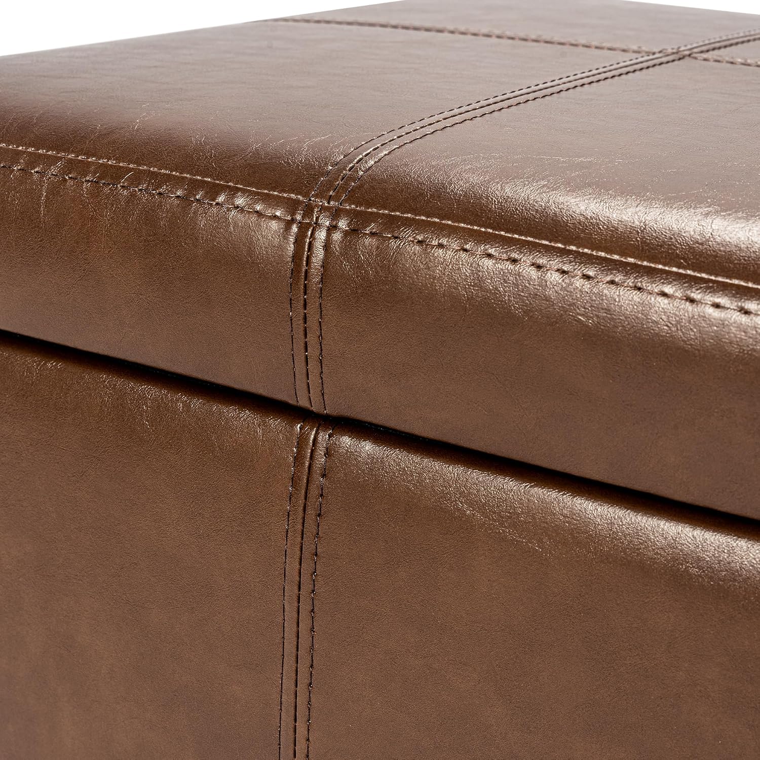 Adeco Storage Ottoman Foot Rest Stool, Leather Ottoman Footstool with Hinged Lid, 17" Small Foot