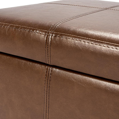 Adeco Storage Ottoman Foot Rest Stool, Leather Ottoman Footstool with Hinged Lid, 17" Small Foot