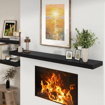 Black Floating Shelves for Wall - 72 Inch Wide x 12 Inch Deep Wall Shelves Set of 1 - Rustic Black