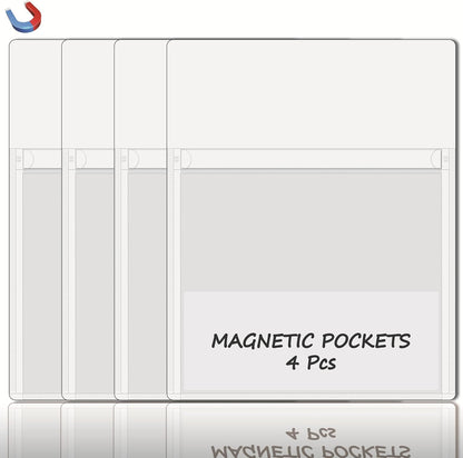 Magnetic Pocket 4 Pack – Self-Adhesive Magnetic Storage Pouch for Documents, Notes & Tools, Strong