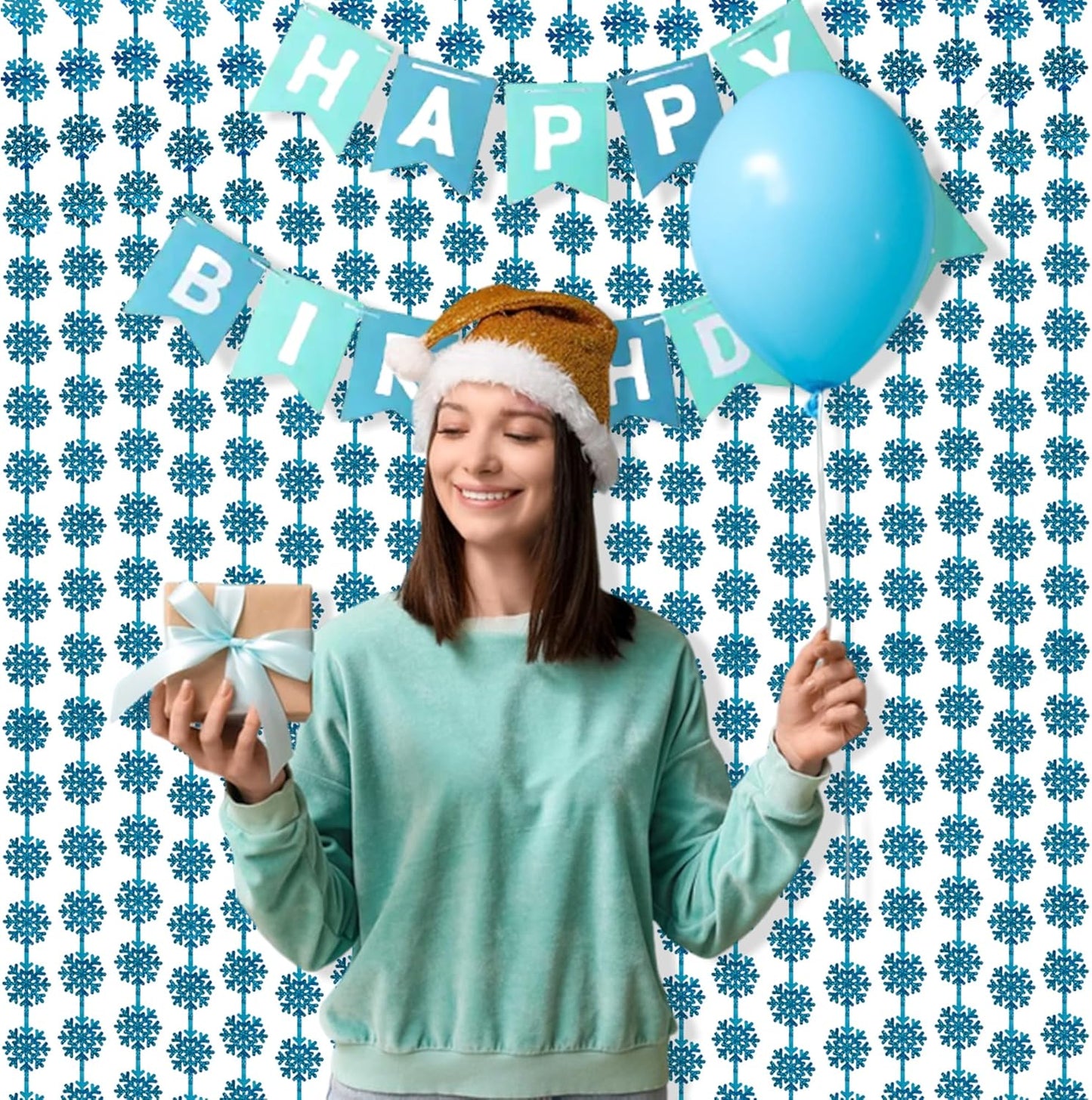 BRAVESHINE Blue Party Snowflake Backdrop - 2 Pack Hanging Foil Fringe Snow Flakes Party Streamers