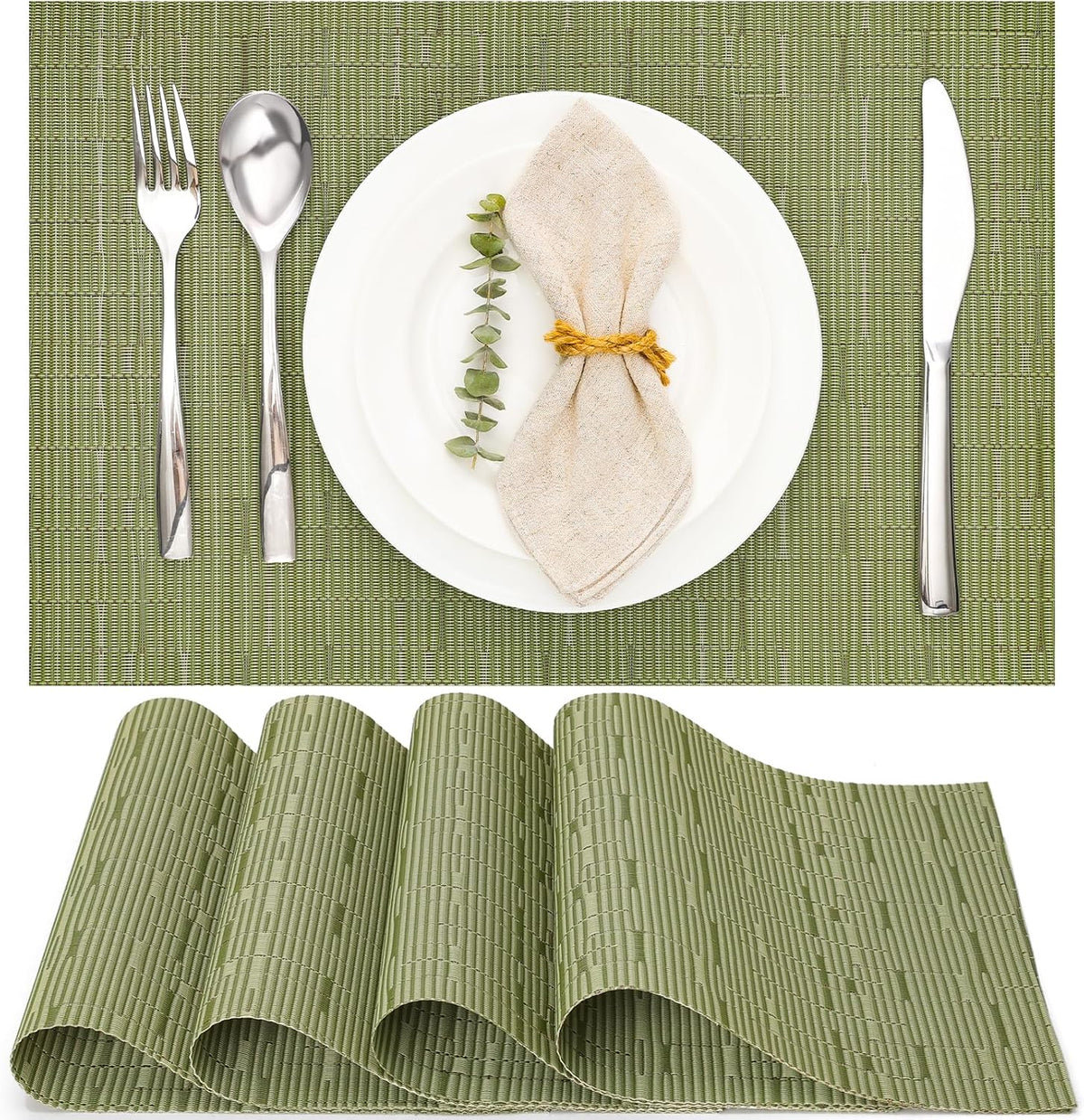 Myir JUN Placemats Set of 4, Vinyl Woven Placemats Place Mats Indoor Set of 4 Washable Table Mats