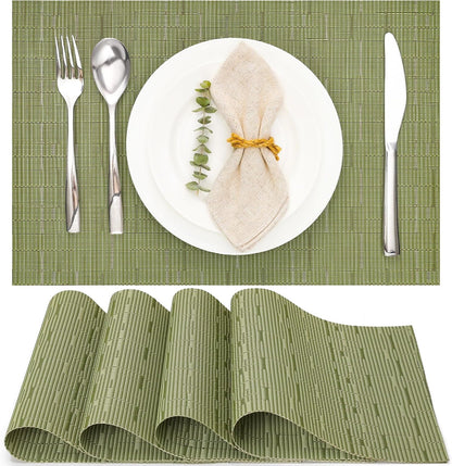 Myir JUN Placemats Set of 4, Vinyl Woven Placemats Place Mats Indoor Set of 4 Washable Table Mats