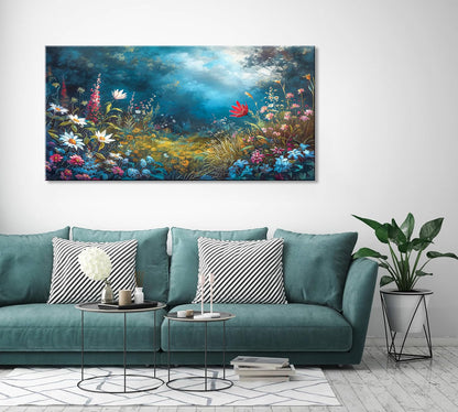 LASMOND Beautiful Colorful Grassland in Forest Landscape Wall Art Decor Artwork for Bedroom (24x48