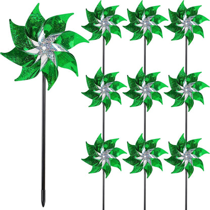 Hausse 10 Pack Reflective Pinwheels Holiday Decor, Extra Sparkly Wind Sculptures for St. Patrick's