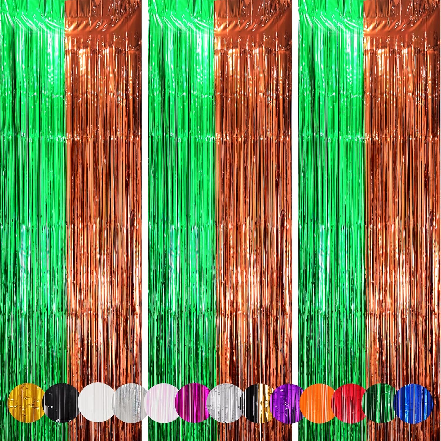 3 Pack 3.3 x 8.2 ft Green and Brown Foil Fringe Backdrop Curtains, Tinsel Streamers Party