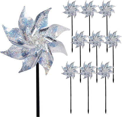 Hausse 10 Pack Reflective Pinwheels with Stakes (Assembly Required), Extra Sparkly Pin Wheel for