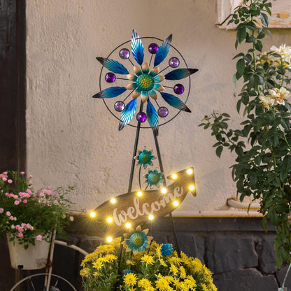 TERESA'S COLLECTIONS Peacock Garden Decor Solar Stake, Wind Spinner for Outdoor Decorations, Metal