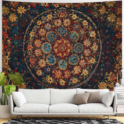 Fowocu Boho Floral Mandala Tapestry Wall Hanging Vintage Bohemian Flower Medallion Tapestry
