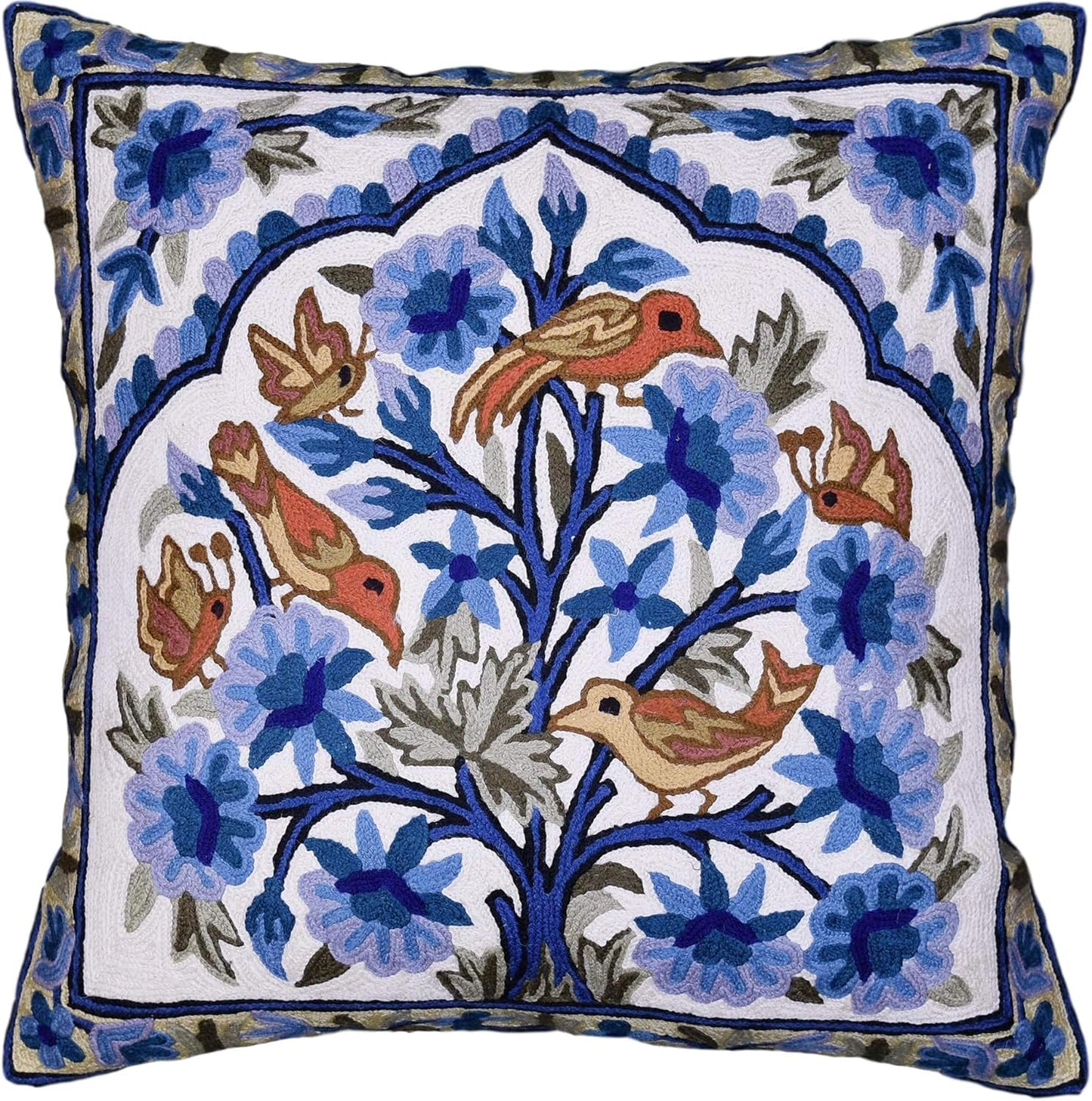 Blue Tree of Life Pillow Cover Blues Birds Floral Decorative Pillowcase Flower Outdoor Suzani