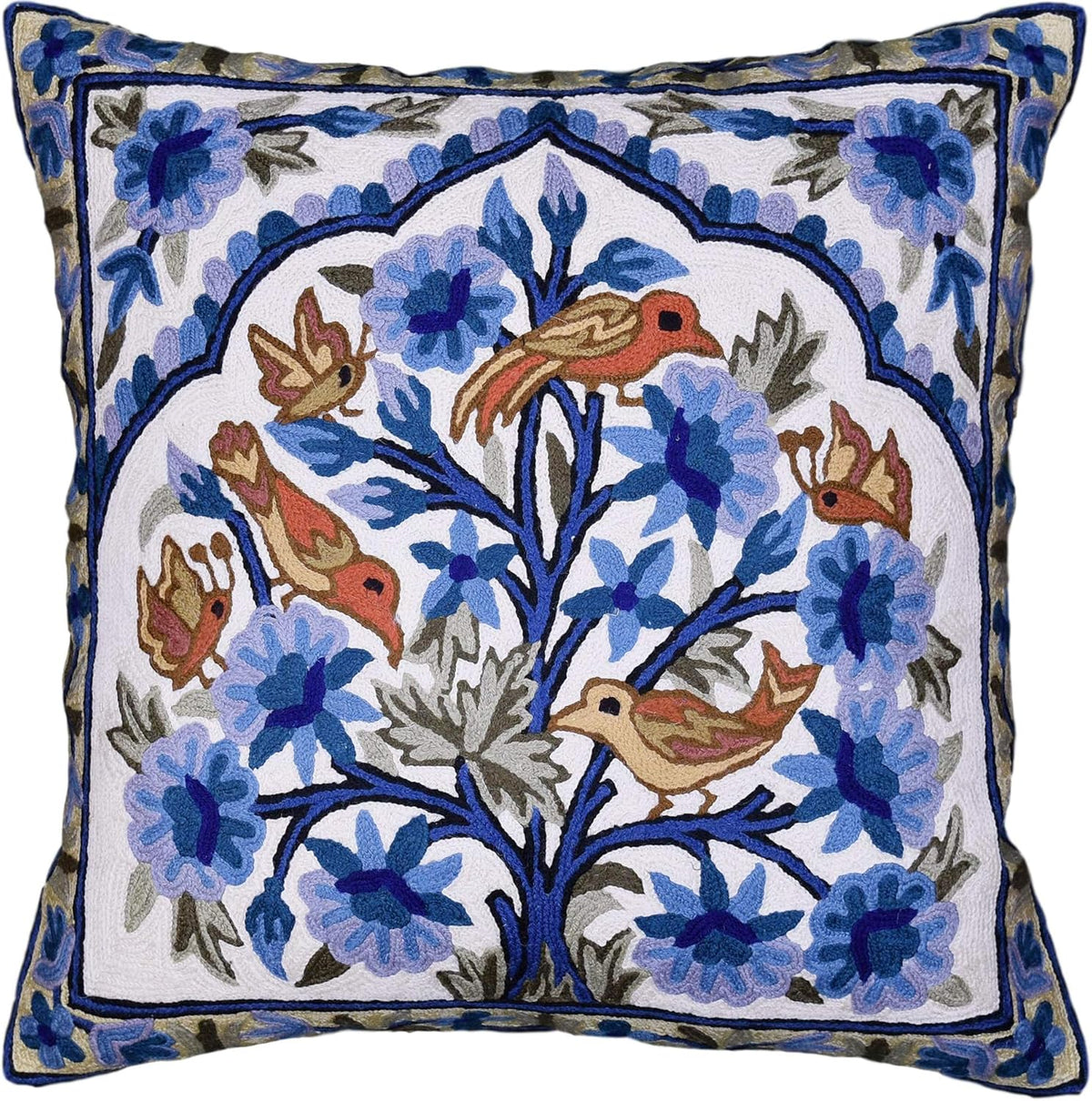 Blue Tree of Life Pillow Cover Blues Birds Floral Decorative Pillowcase Flower Outdoor Suzani