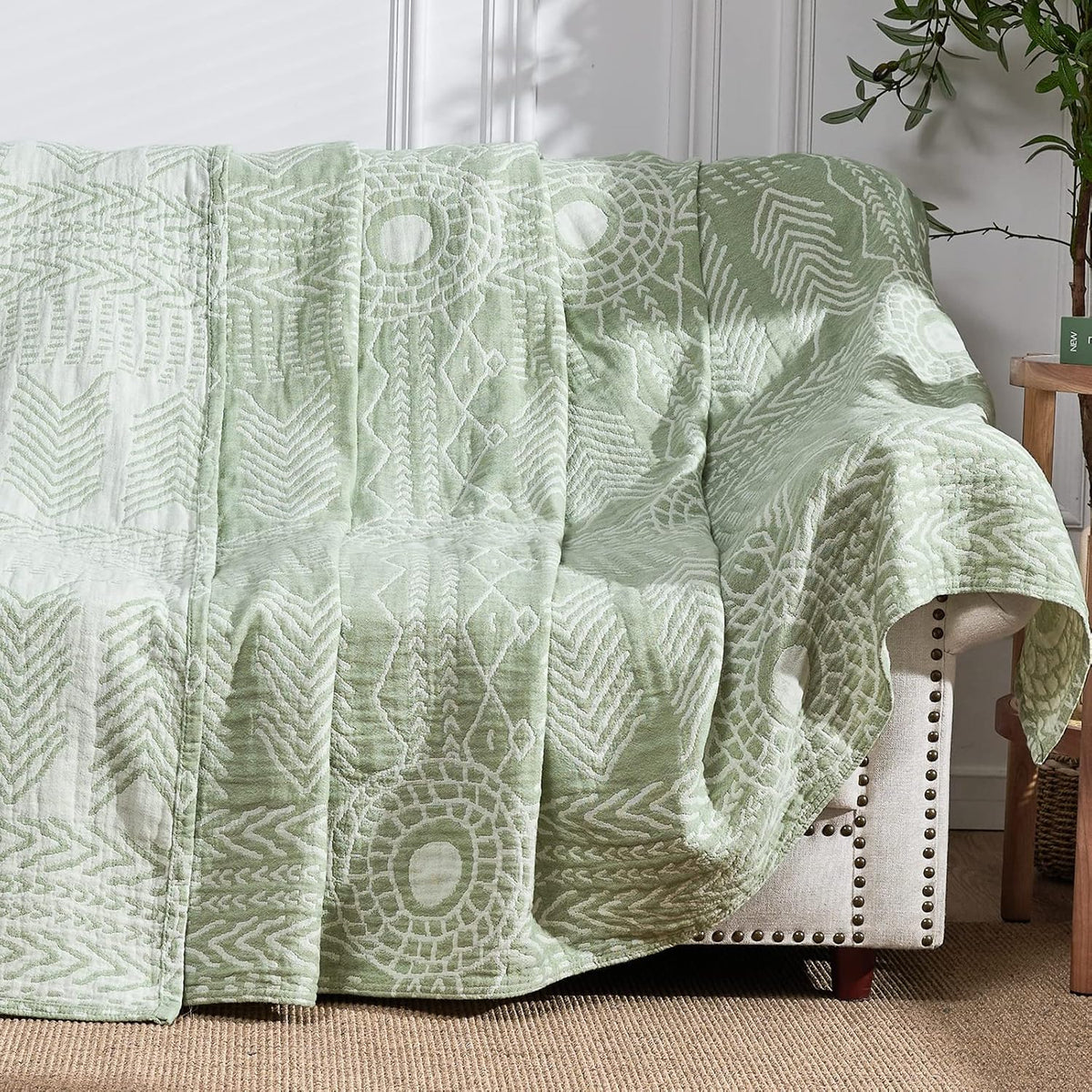jinchan Boho 100% Cotton Blanket Muslin Lightweight Twin Size Throw Blanket Reversible for Couch