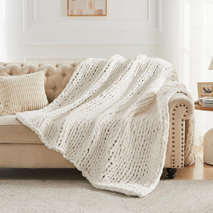 Carriediosa Chunky Knit Throw Blanket 60" X 80" Twin, 100% Hand Made Large Chenille Loop Yarn Soft